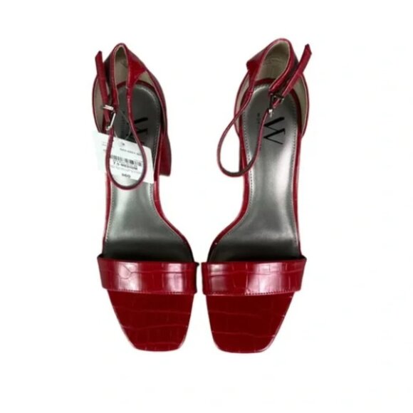 Worthington Womens Becklyn Red Block Heeled Sandals Croc - Picture 4 of 4